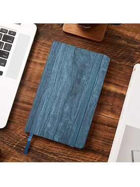 Blue faux wood grain PU leather notebook journal